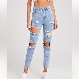 Shein High Waist Ripped Raw Hem Cropped Jeans